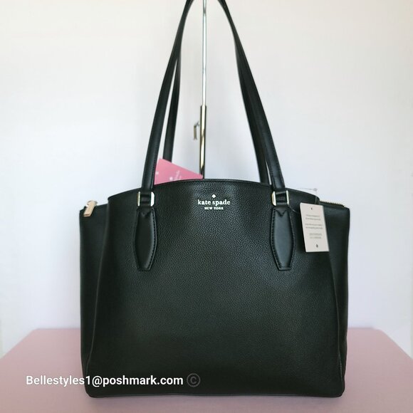 KATE SPADE Monet Triple Compartment Pebbled Leather Large Tote - Black color 🎈 - Picture 5 of 16
